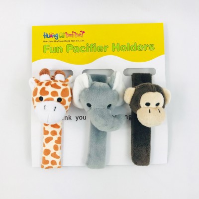 wholesale cute giraffe elephant monkey pacifier holder plush toy baby pacifier clip