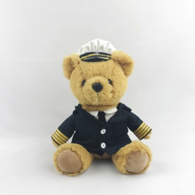 custom logo soft plush pilot bear stuffed animal teddy bear toy for gift