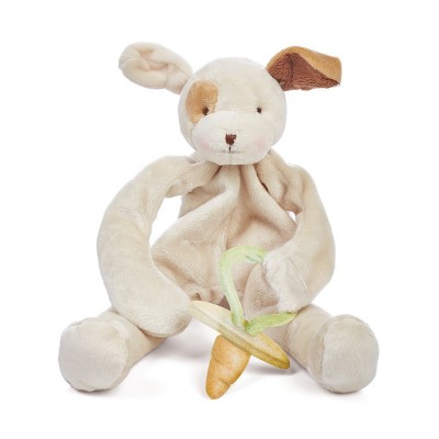 ecofriendly soft baby doudou plush dog comforter toy pacifier holder